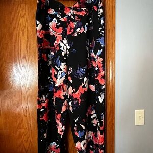 Apt. 9 Black and Red Wide Leg Floral Print Pants